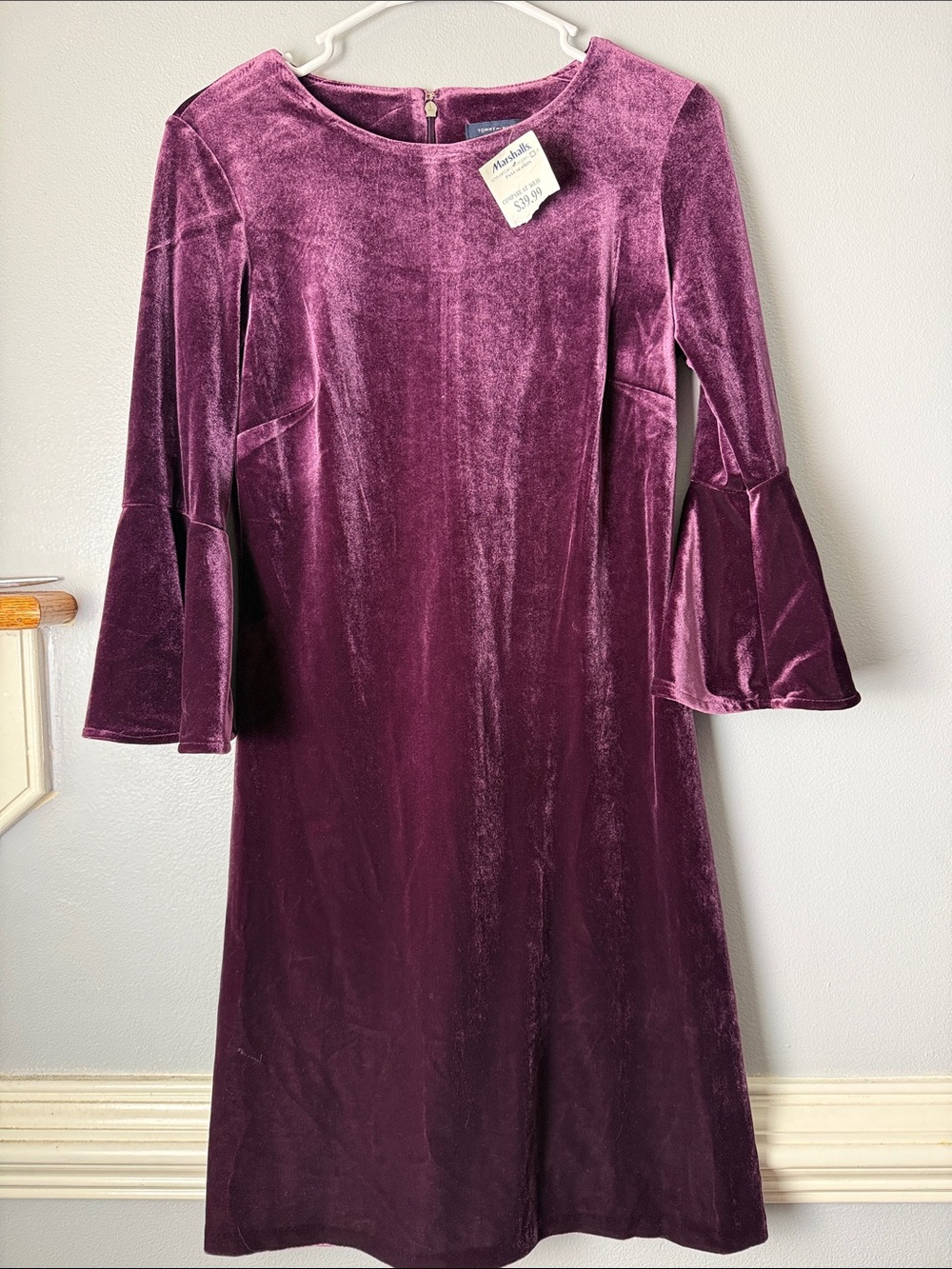 Tommy Hilfiger Plum Velvet Long-Sleeve Bell Dress